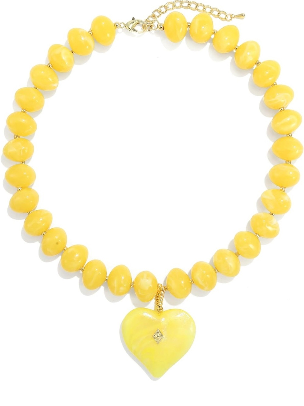 New! Yellow Dopamine Beaded Necklace with Heart Pendant